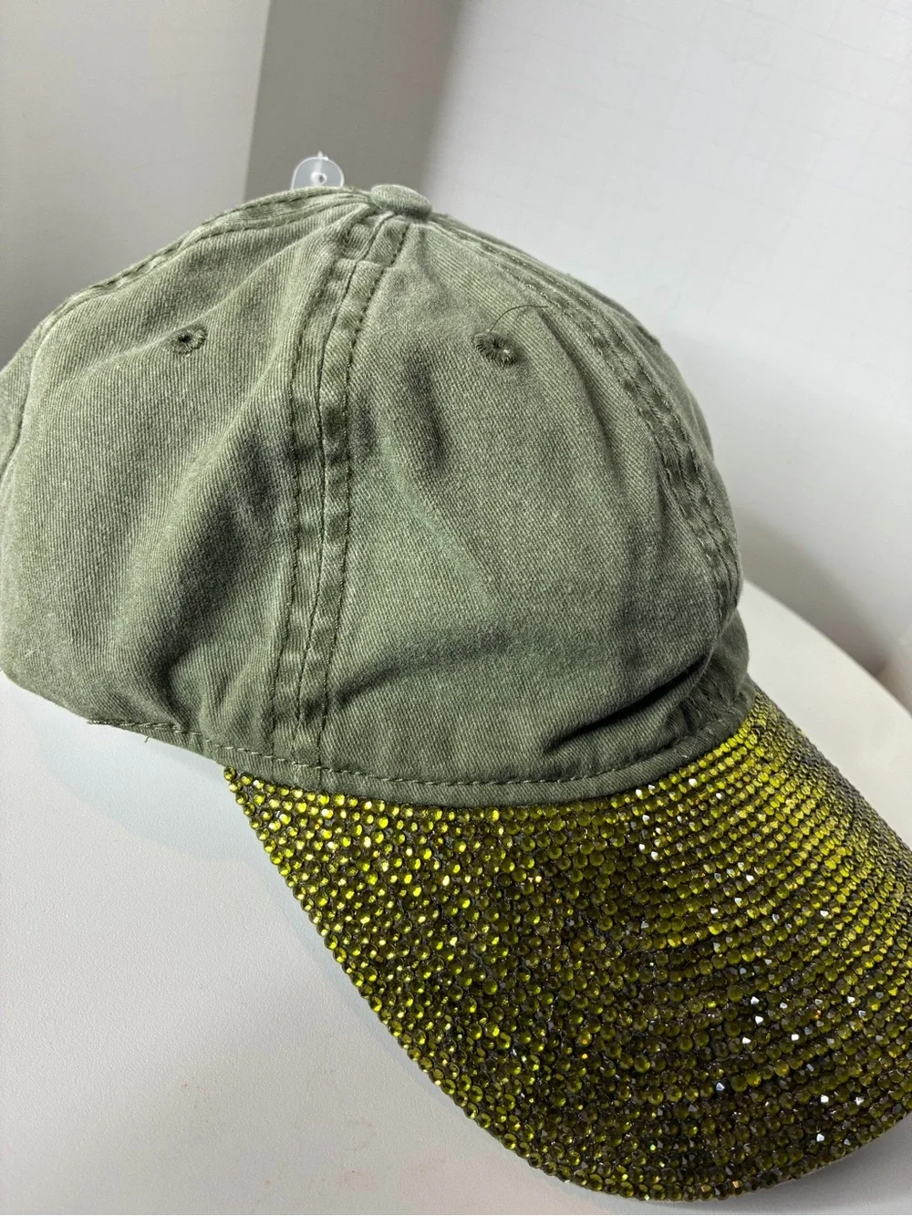 Custom Olive Green Rhinestone Cap - Women Accessories